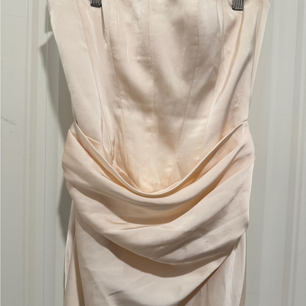 Azazie Atelier Strapless Cream Satin Evening Gown - Picture 3 of 8